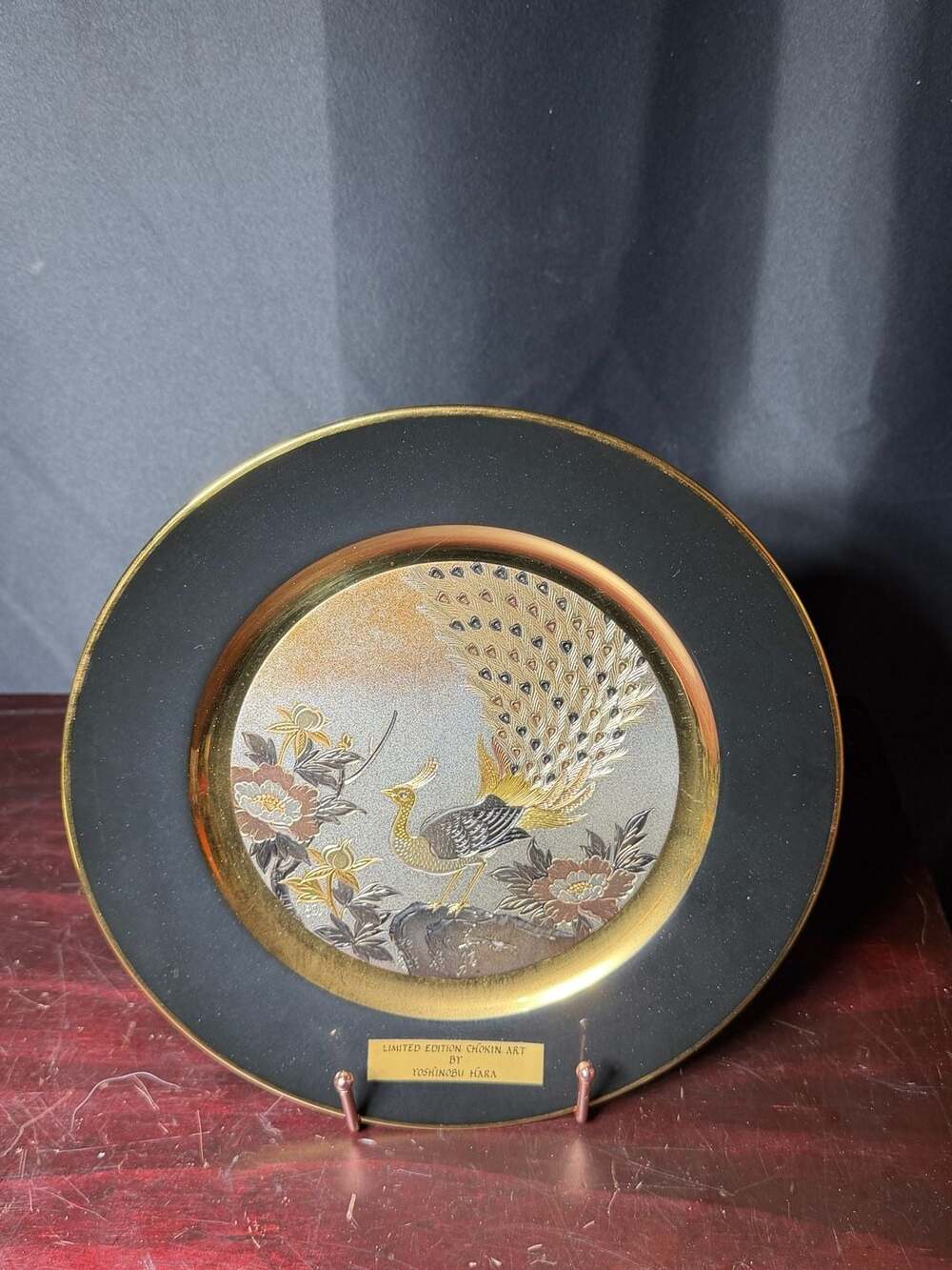 Chokin Yoshinobu Hara Peacock Collector Plate Limited Edition 1983